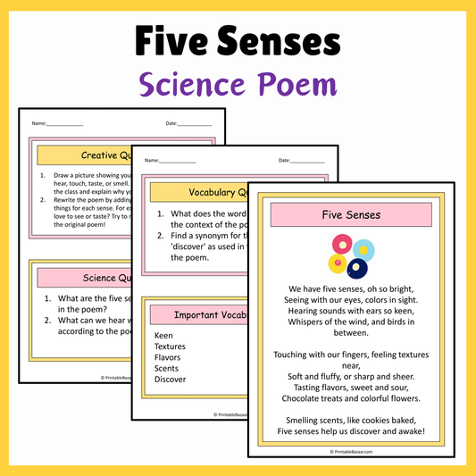 Five Senses | Science Poem Reading Comprehension Activity