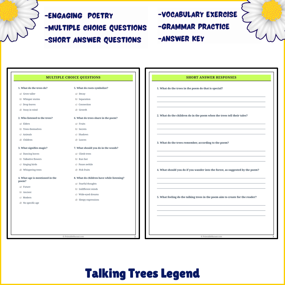 Talking Trees Legend | Poem Grammar Worksheet Printable Activity