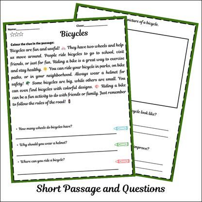 Bicycles | Short Reading Comprehension Creative Worksheet