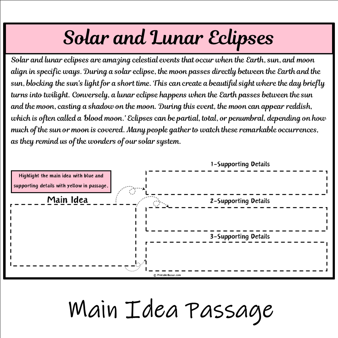 Solar and Lunar Eclipses | Main Idea and Supporting Details Reading Passage and Questions