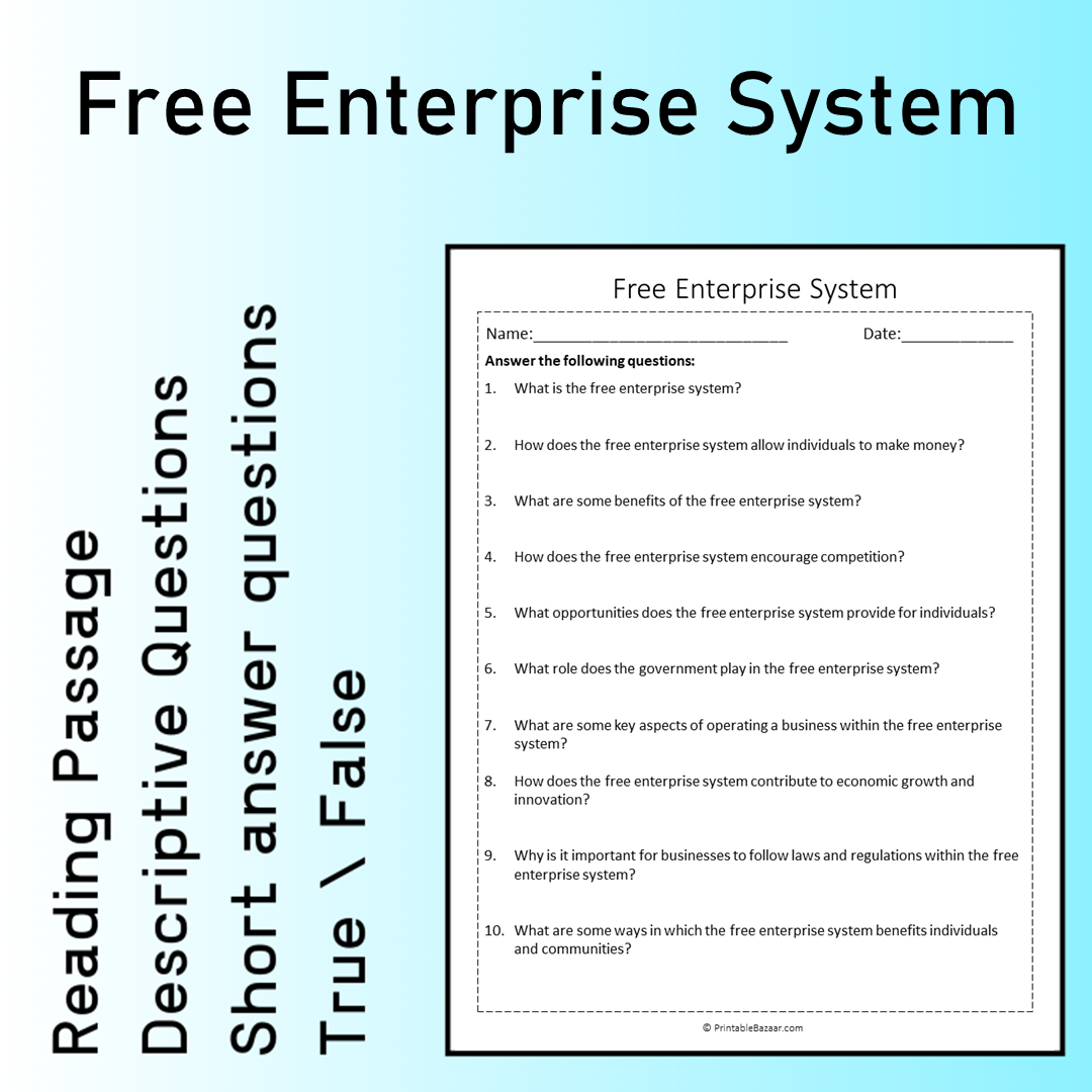 Free Enterprise System | Reading Comprehension Passage Printable Worksheet