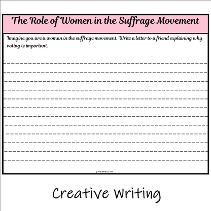 The Role of Women in the Suffrage Movement | Main Idea and Supporting Details Reading Passage and Questions