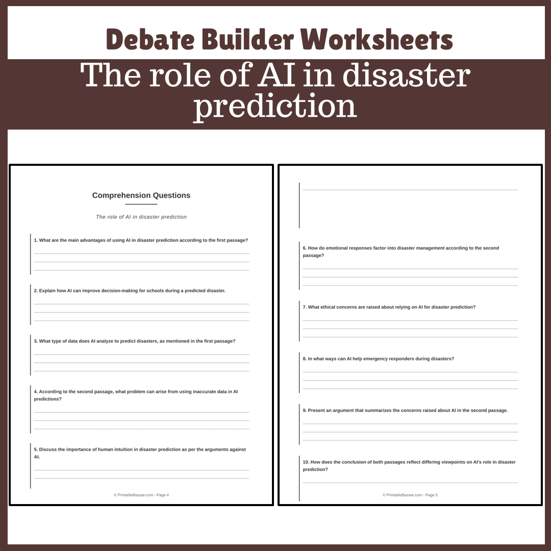 The role of AI in disaster prediction | Favour and Against Worksheet Printable Activity