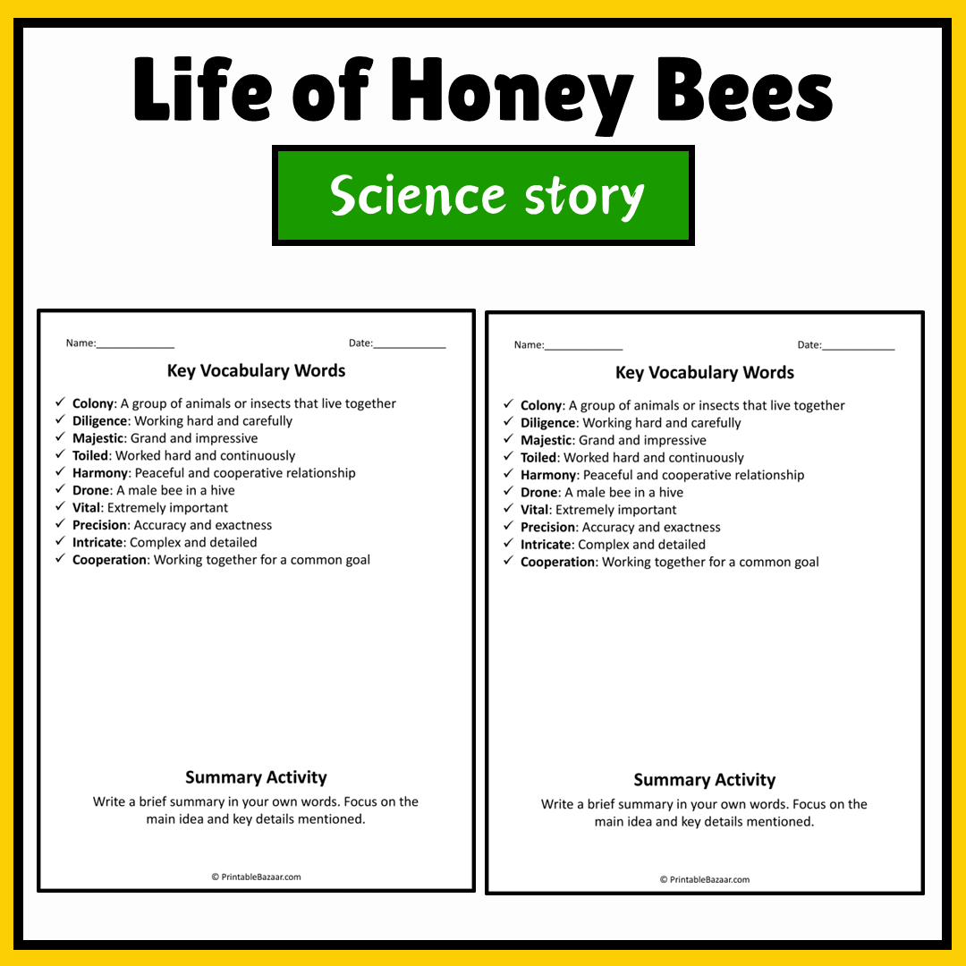 Life of Honey Bees | Science Story Reading Comprehension Activity