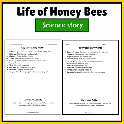 Life of Honey Bees | Science Story Reading Comprehension Activity