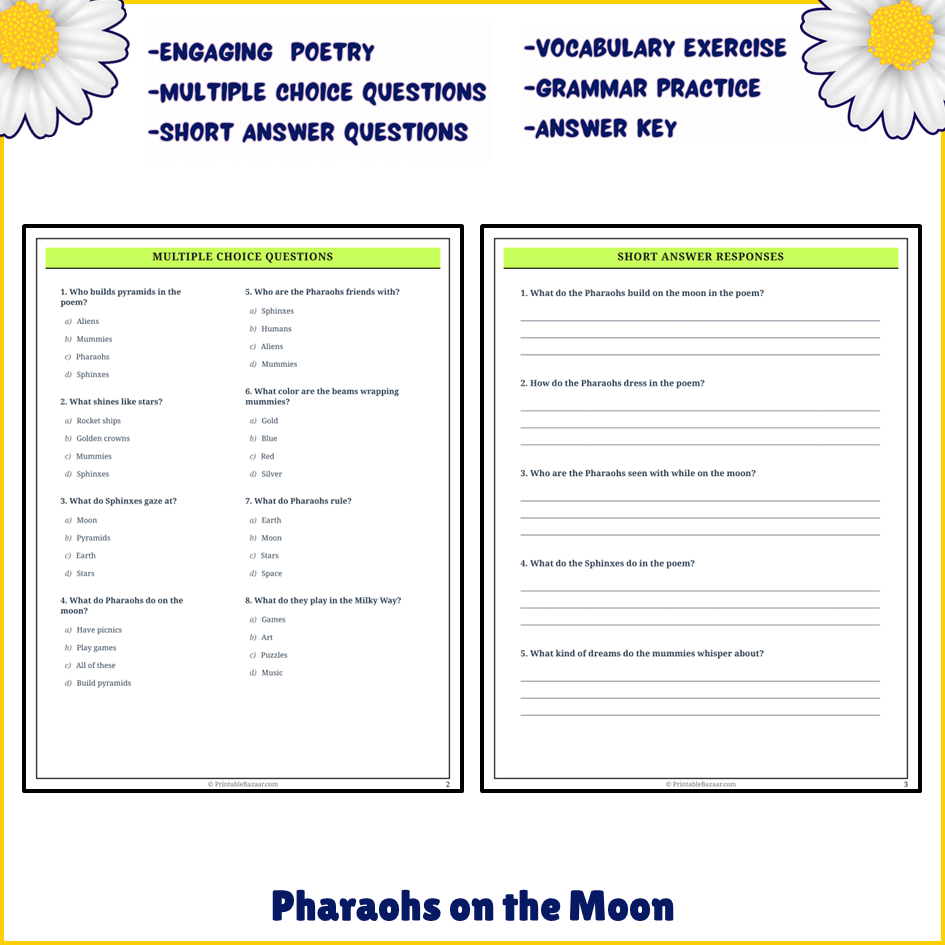 Pharaohs on the Moon | Poem Grammar Worksheet Printable Activity