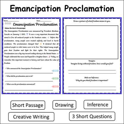 Emancipation Proclamation | Short Reading Comprehension Creative Worksheet