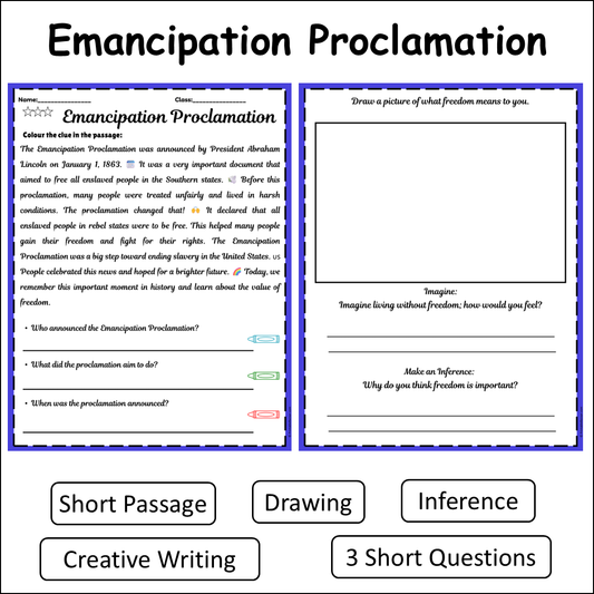 Emancipation Proclamation | Short Reading Comprehension Creative Worksheet