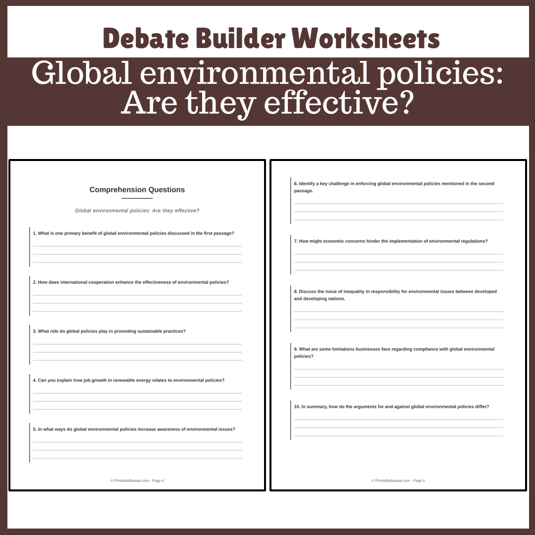 Global environmental policies: Are they effective? | Favour and Against Worksheet Printable Activity