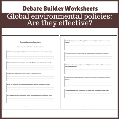 Global environmental policies: Are they effective? | Favour and Against Worksheet Printable Activity