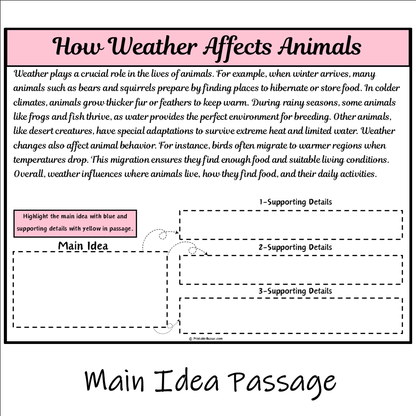 How Weather Affects Animals | Main Idea and Supporting Details Reading Passage and Questions