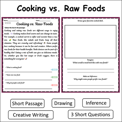 Cooking vs. Raw Foods | Short Reading Comprehension Creative Worksheet