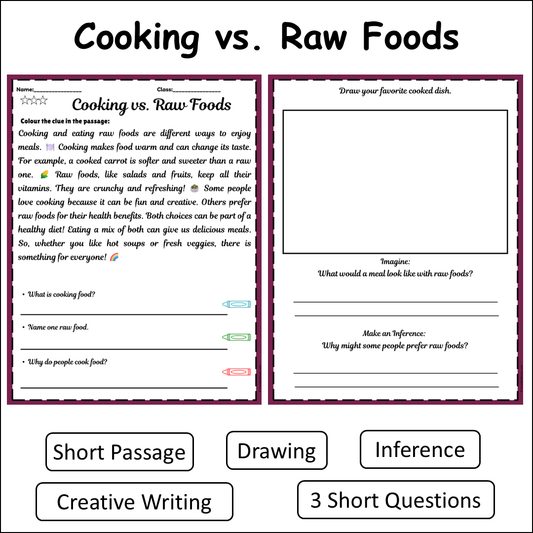 Cooking vs. Raw Foods | Short Reading Comprehension Creative Worksheet