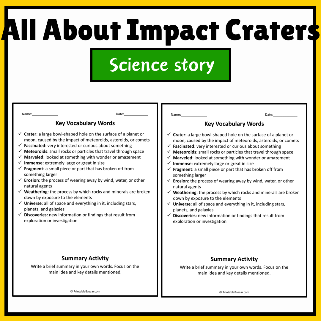 All About Impact Craters | Science Story Reading Comprehension Activity