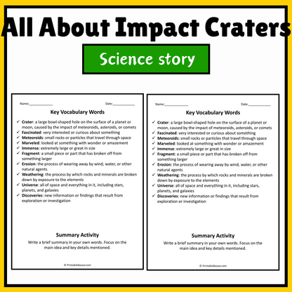 All About Impact Craters | Science Story Reading Comprehension Activity