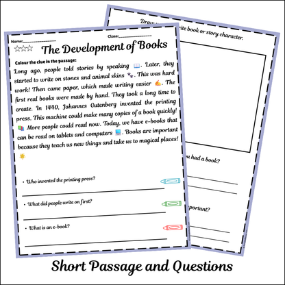 The Development of Books | Short Reading Comprehension Creative Worksheet