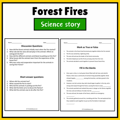 Forest Fires | Science Story Reading Comprehension Activity