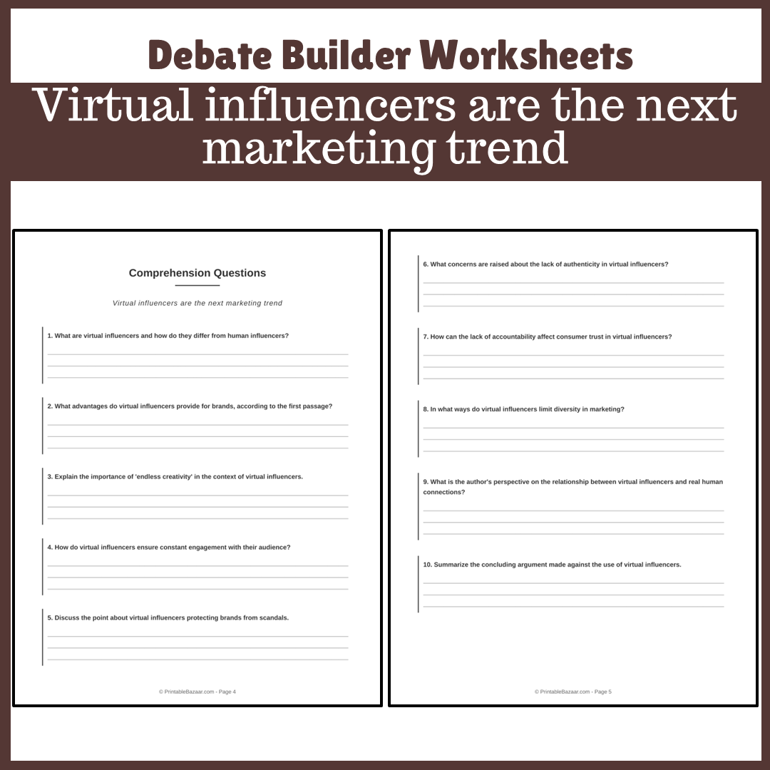 Virtual influencers are the next marketing trend | Favour and Against Worksheet Printable Activity