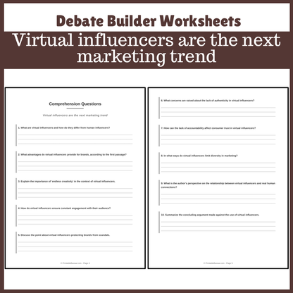 Virtual influencers are the next marketing trend | Favour and Against Worksheet Printable Activity