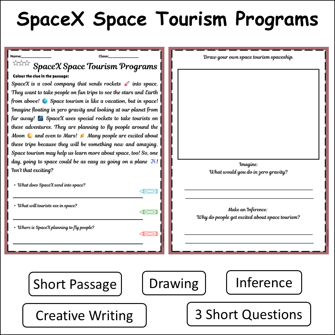 SpaceX Space Tourism Programs | Short Reading Comprehension Creative Worksheet