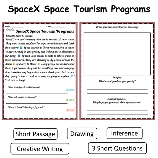 SpaceX Space Tourism Programs | Short Reading Comprehension Creative Worksheet