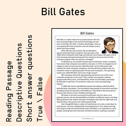 Bill Gates | Reading Comprehension Passage Printable Activity