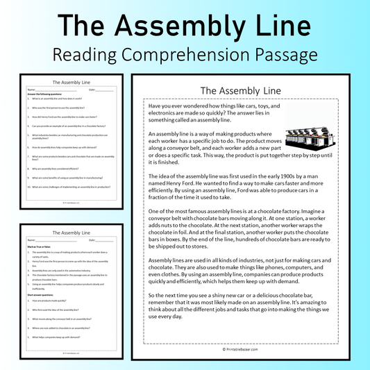 The Assembly Line | Reading Comprehension Passage Printable Worksheet