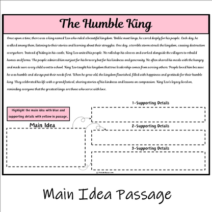 The Humble King | Main Idea and Supporting Details Reading Passage and Questions