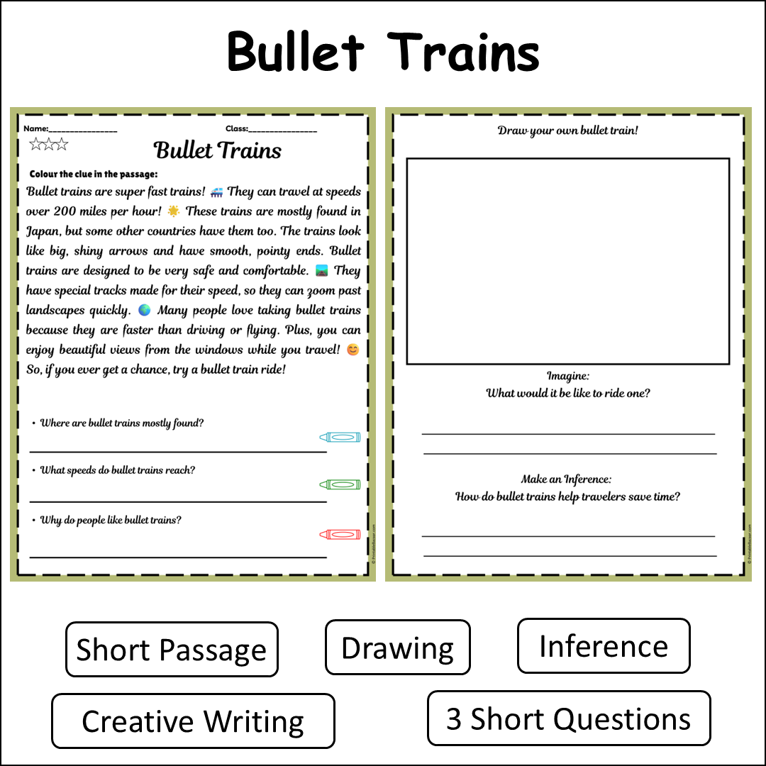 Bullet Trains | Short Reading Comprehension Creative Worksheet