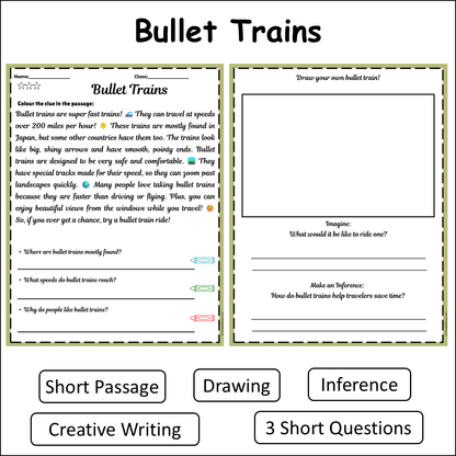 Bullet Trains | Short Reading Comprehension Creative Worksheet