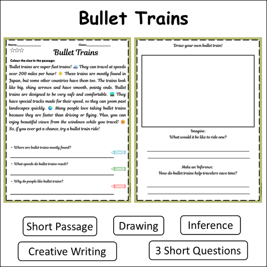 Bullet Trains | Short Reading Comprehension Creative Worksheet