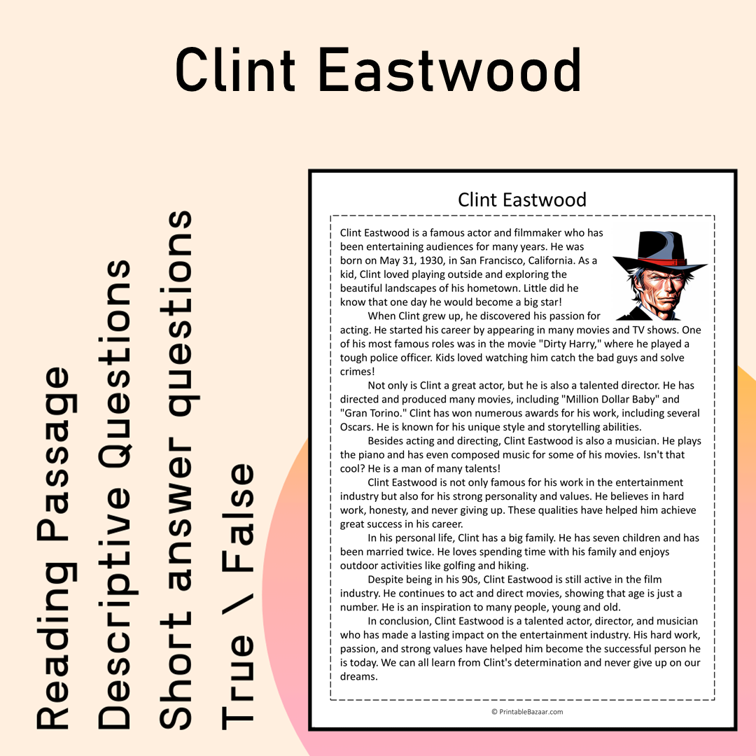Clint Eastwood | Reading Comprehension Passage Printable Activity