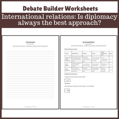 International relations: Is diplomacy always the best approach? | Favour and Against Worksheet Printable Activity