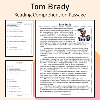 Tom Brady | Reading Comprehension Passage Printable Activity