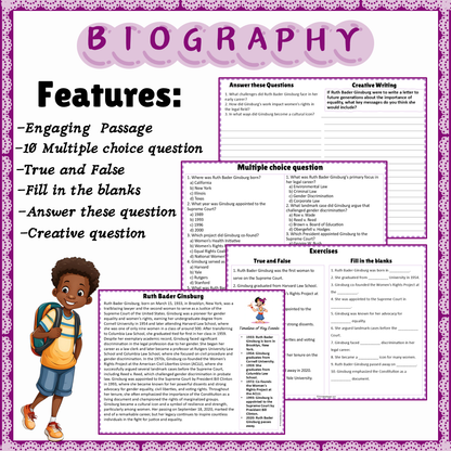 Ruth Bader Ginsburg | Biography Reading Comprehension and Questions Worksheet
