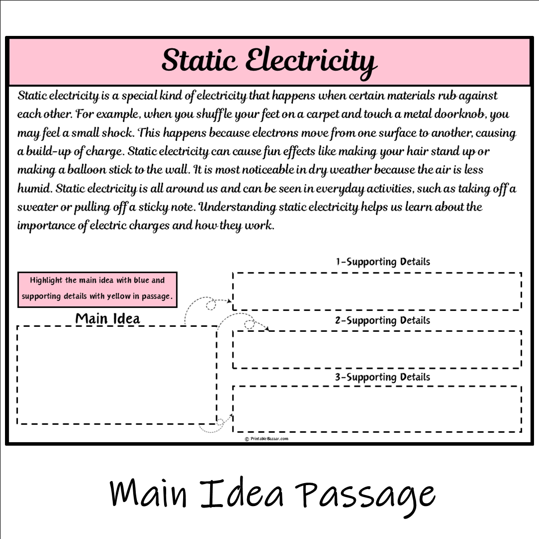 Static Electricity | Main Idea and Supporting Details Reading Passage and Questions