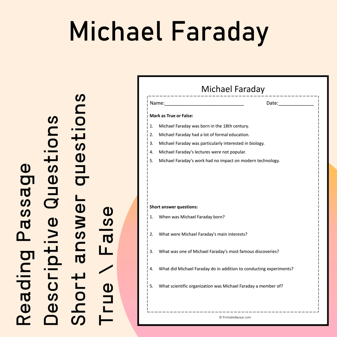 Michael Faraday | Reading Comprehension Passage Printable Activity