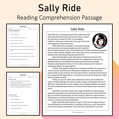 Sally Ride | Reading Comprehension Passage Printable Activity