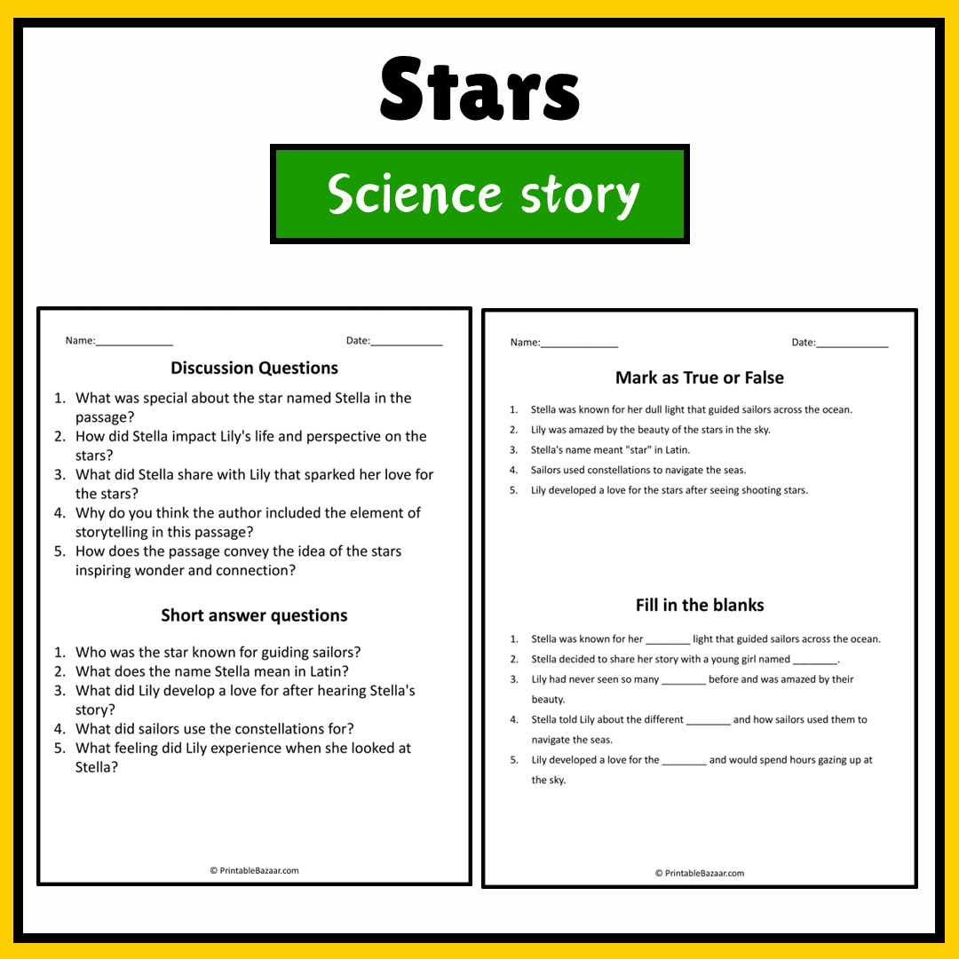 Stars | Science Story Reading Comprehension Activity