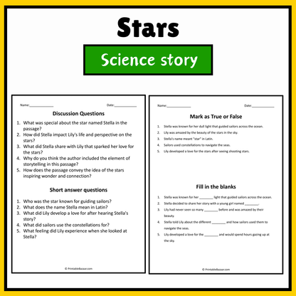 Stars | Science Story Reading Comprehension Activity