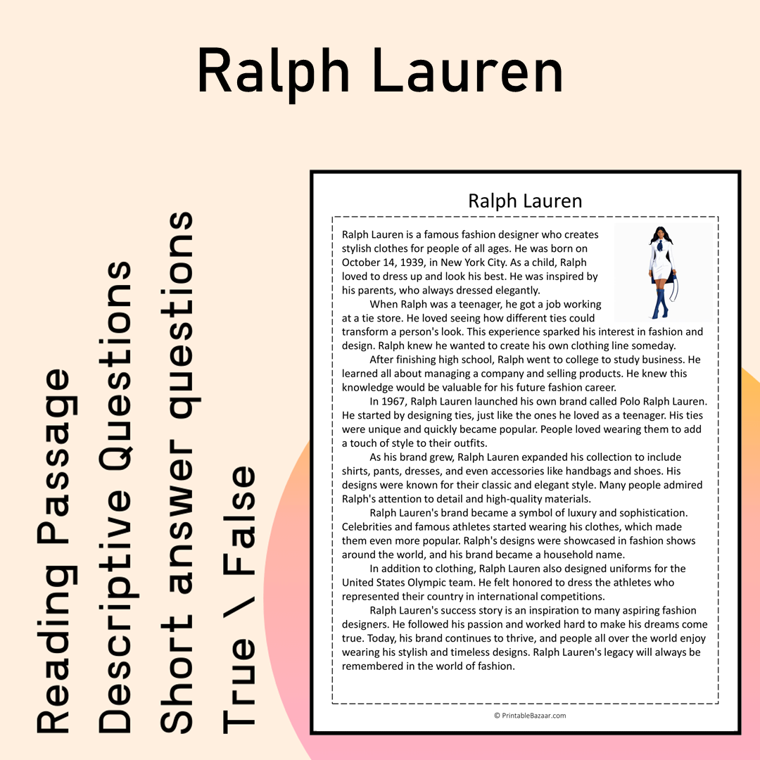 Ralph Lauren | Reading Comprehension Passage Printable Activity