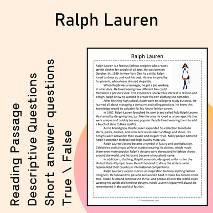 Ralph Lauren | Reading Comprehension Passage Printable Activity