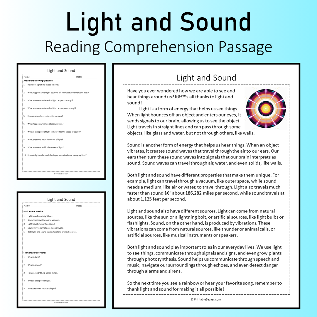 Light and Sound | Reading Comprehension Passage Printable Worksheet