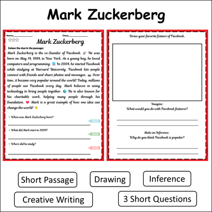 Mark Zuckerberg | Short Reading Comprehension Creative Worksheet