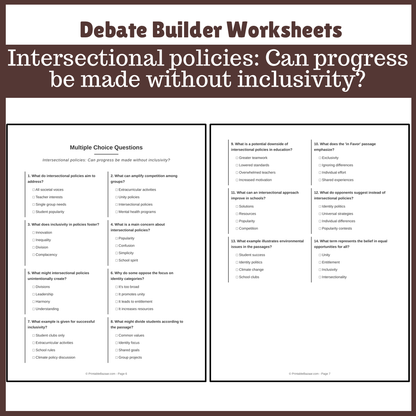 Intersectional policies: Can progress be made without inclusivity? | Favour and Against Worksheet Printable Activity