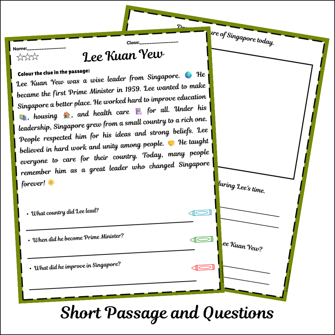 Lee Kuan Yew | Short Reading Comprehension Creative Worksheet