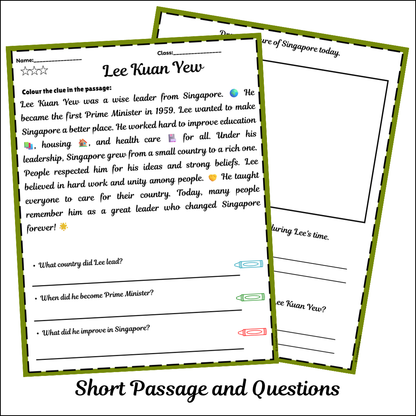 Lee Kuan Yew | Short Reading Comprehension Creative Worksheet
