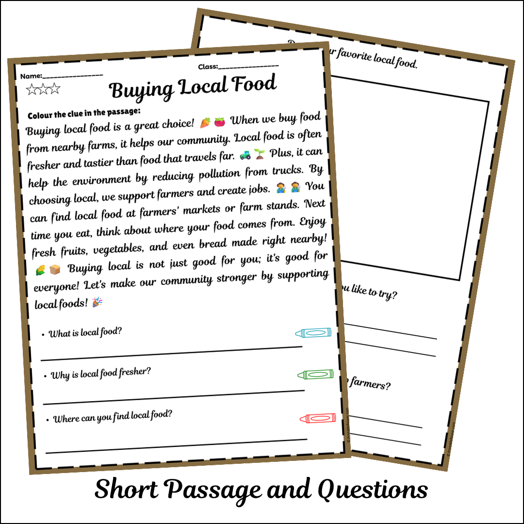 Buying Local Food | Short Reading Comprehension Creative Worksheet