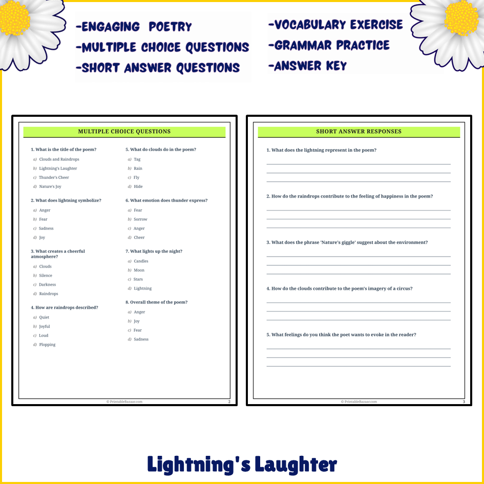 Lightning's Laughter | Poem Grammar Worksheet Printable Activity