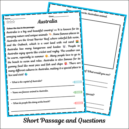 Australia | Short Reading Comprehension Creative Worksheet